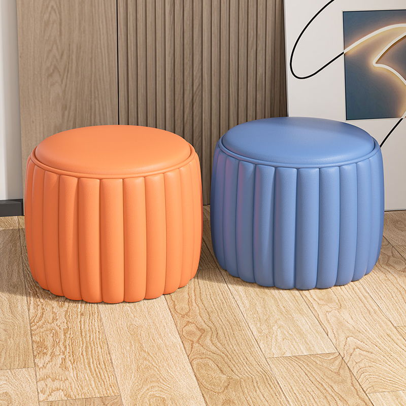 Modish Rounded Solid Colour Standard Ottoman with Pleather Upholstery