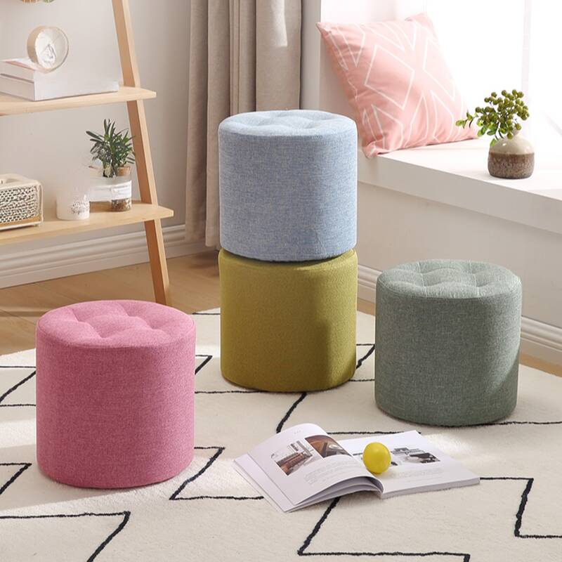 Modern Simple Style Orbicular Solid Colour Standard Ottoman with Timber Frame, Removable Cushion Cover, and Button-tufted Design