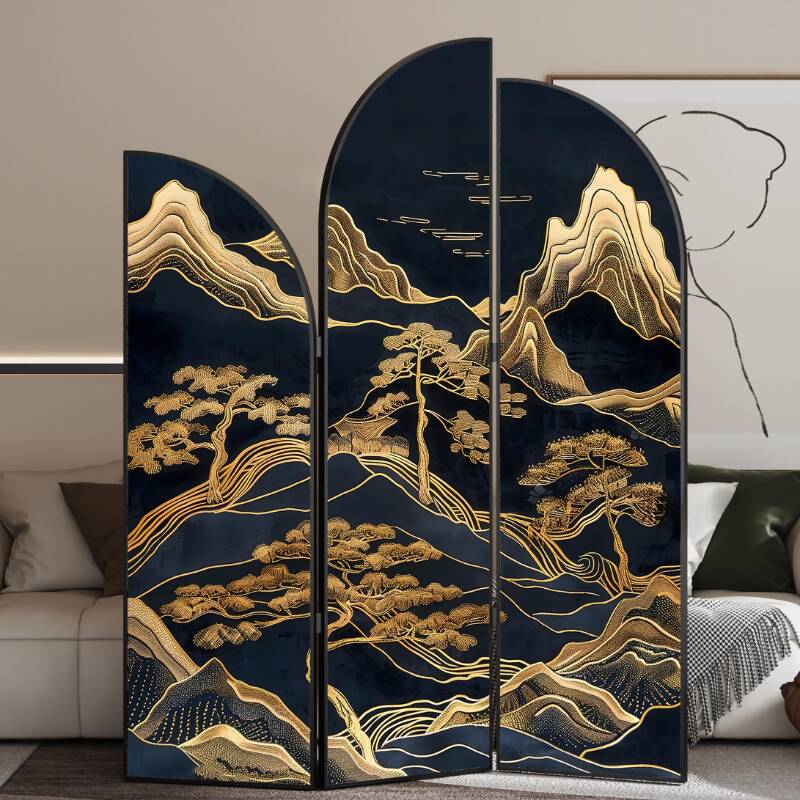 Room Partition Wall in Black with Opaque Light Filtration, Single Panel/Collapsible Metal Frame, Double Sided Print, Standalone