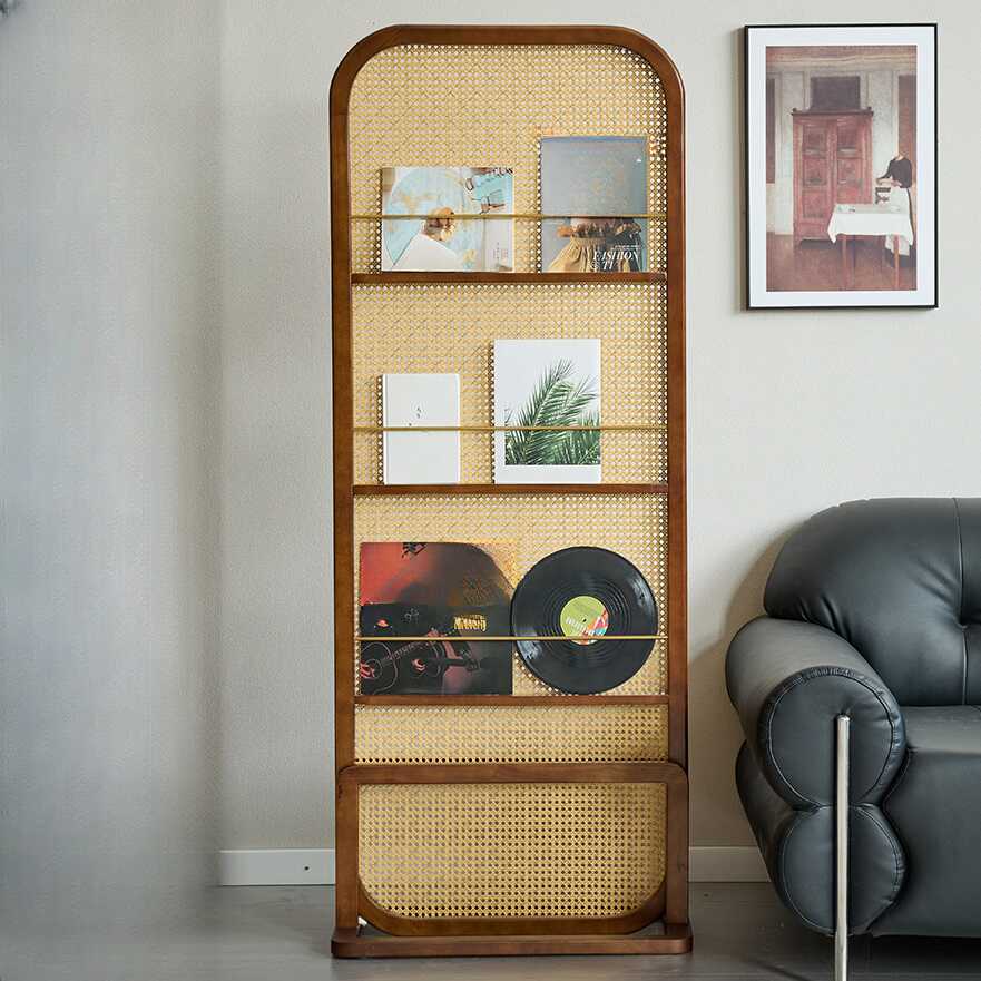 Room Partition Wall with Simplistic Style and Translucent Light Filtration, Single Panel Rubberwood with Shelf, 1 Panel, Standalone