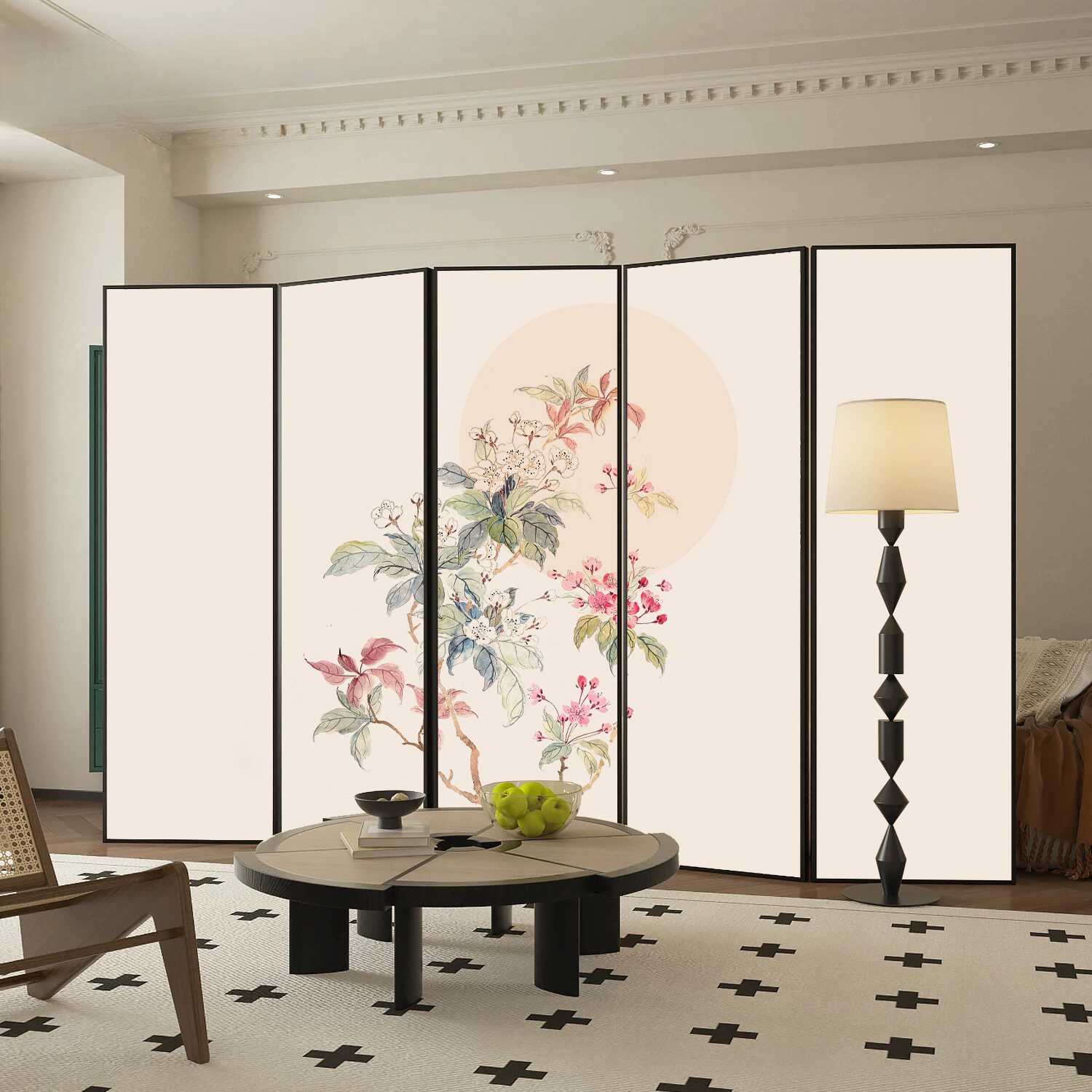 Ivory Opaque Collapsible Room Partition Wall with Lumber Frame, Available in 2/5/4 Panels, Double Sided Print, Standalone