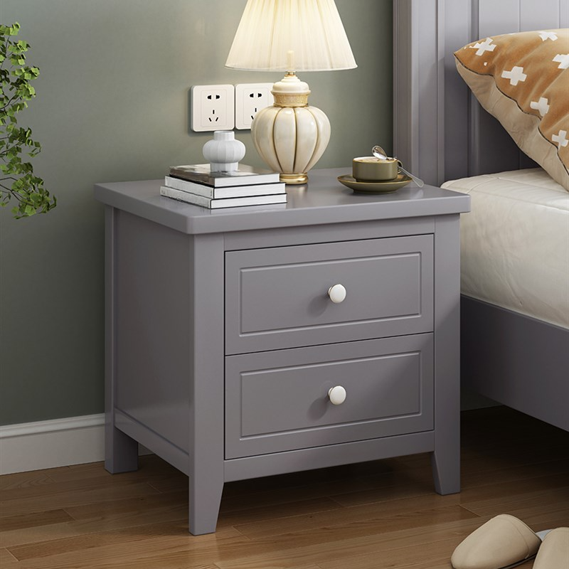 Modish Drawer Storage Bedside Table with 2 Drawers, Natural Wood Countertop, and Leg