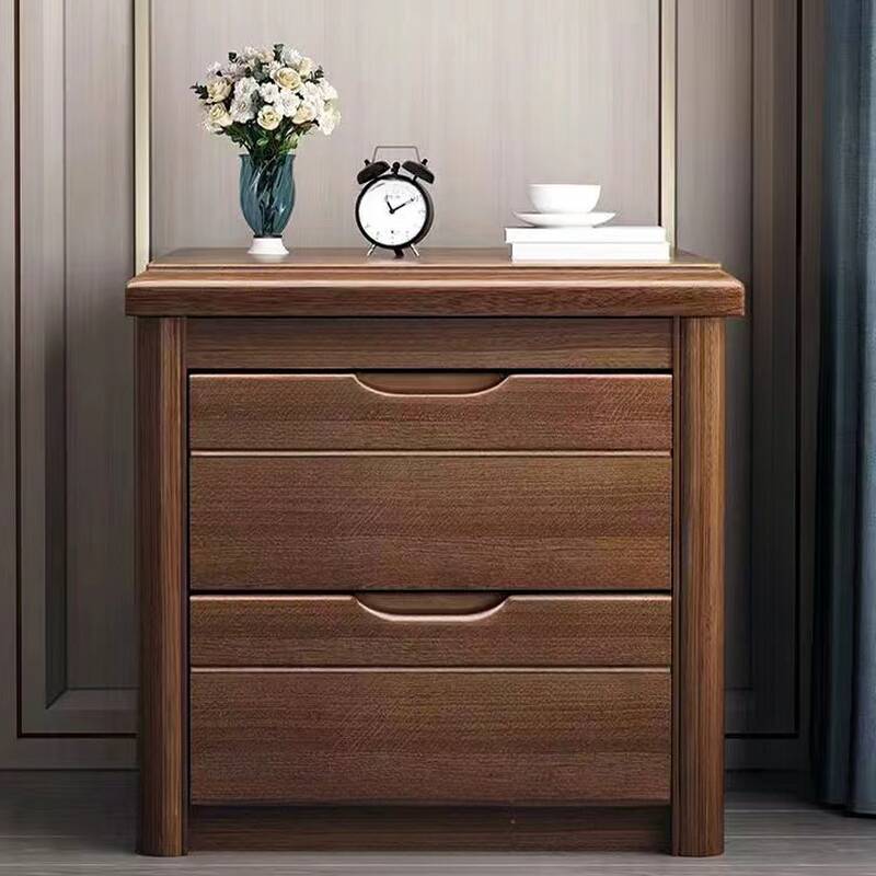 Modish Drawer Storage Bedside Table with 2 Drawers, Wood Countertop, and Leg