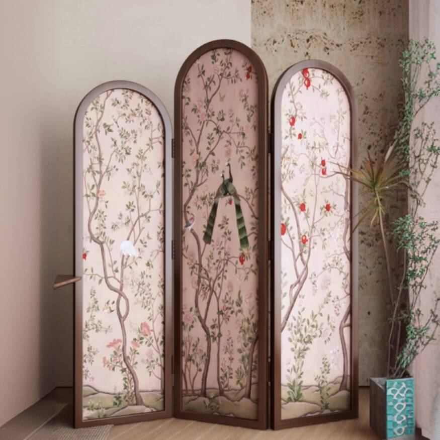 Simplistic Opaque Collapsible Room Partition Wall with Lumber Frame, Available in 4/3 Panels, Double Sided Print, Standalone