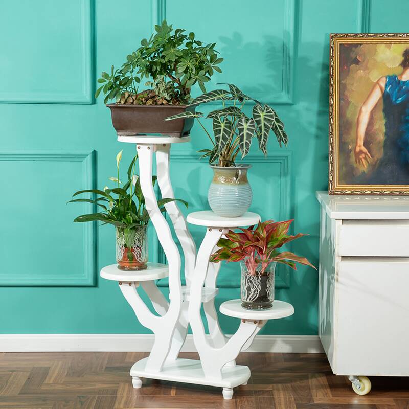 3 Tiers/4 Tiers Orbicular Wooden Plant Holder with 1 Piece and Legs