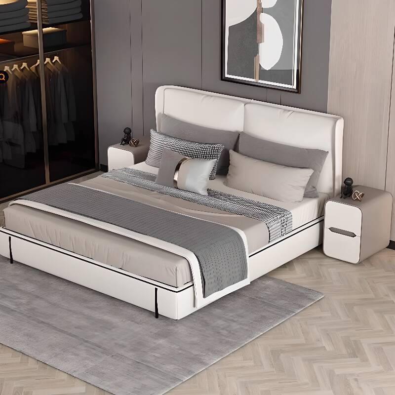 Modish Drawer Storage Bedside Table with 2 Drawers and Artificial Leather Top