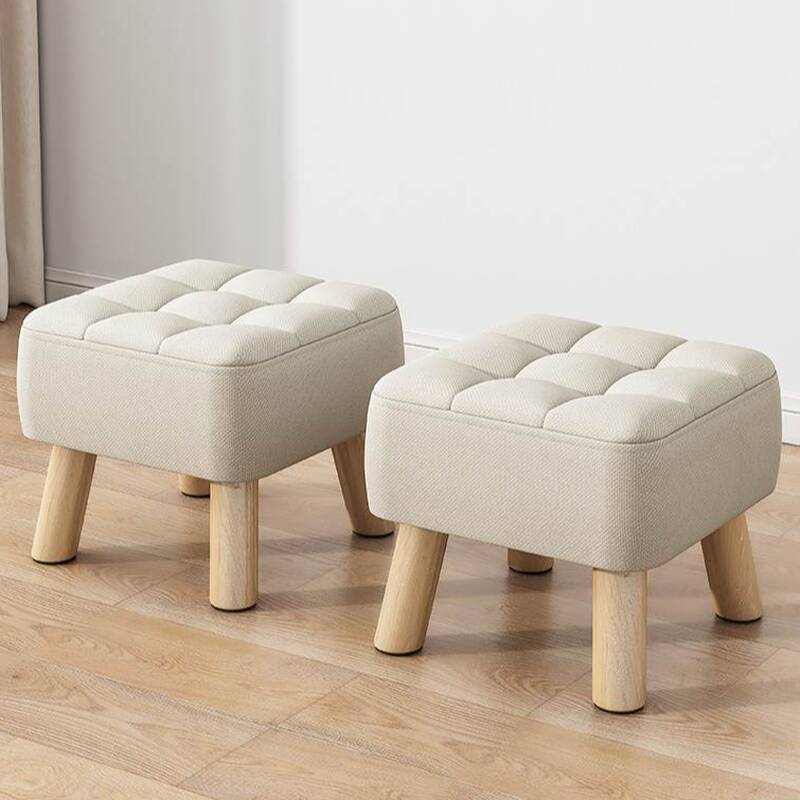 Casual Square Solid Colour Standard Ottoman in Light Gray/Eggplant Colour/Beige with Timber Frame, Removable Cushion Cover, and Button-tufted Design