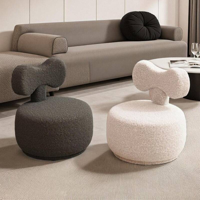 Casual Rounded Solid Colour Storage Ottoman in Sherpa with Midnight Black/Dove Grey/Rose and Storage
