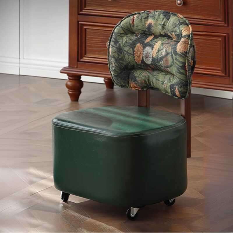Casual Olive Green/Sepia/Midnight Black Solid Colour Rectangular Artificial Leather Standard Ottoman with Wood Frame and Wheels