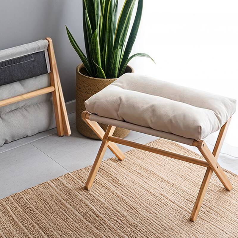 Casual Rectangular Solid Colour Standard Ottoman with Natural Wood Frame