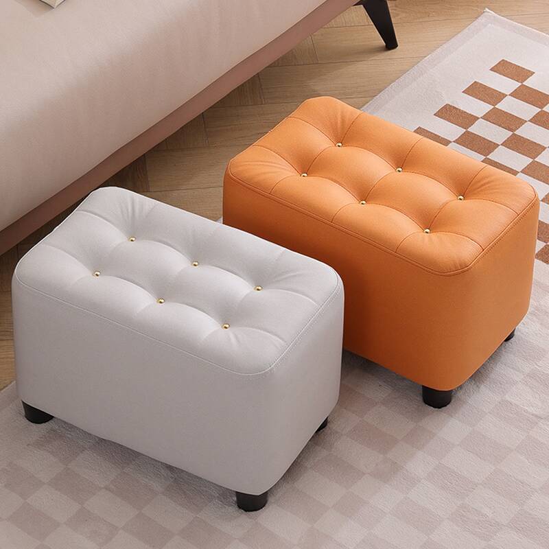 Contemporary Rectangle Solid Colour Standard Ottoman in Butter Colour/Cerulean/Olive Green with Natural Wood Frame and Button-tufted Design