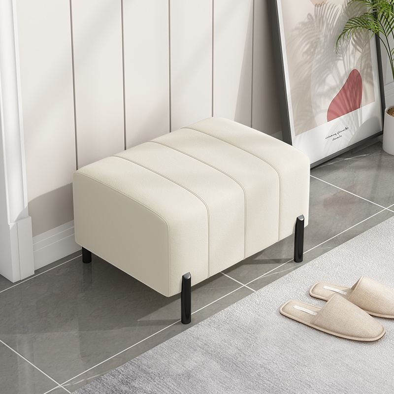 Contemporary Rectangular Solid Colour Wood Standard Ottoman in Blue/Cream/Amber Colour