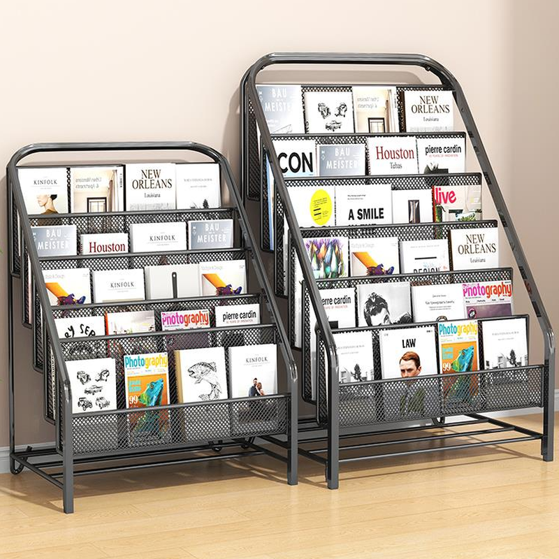 Minimalist Metal Standalone Magazine Rack with Shelves and Divider, 10 in & Above Height