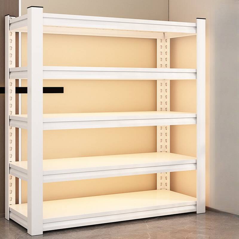White Casual Steel Cabinet Shelf with Unattached Solid Shelves