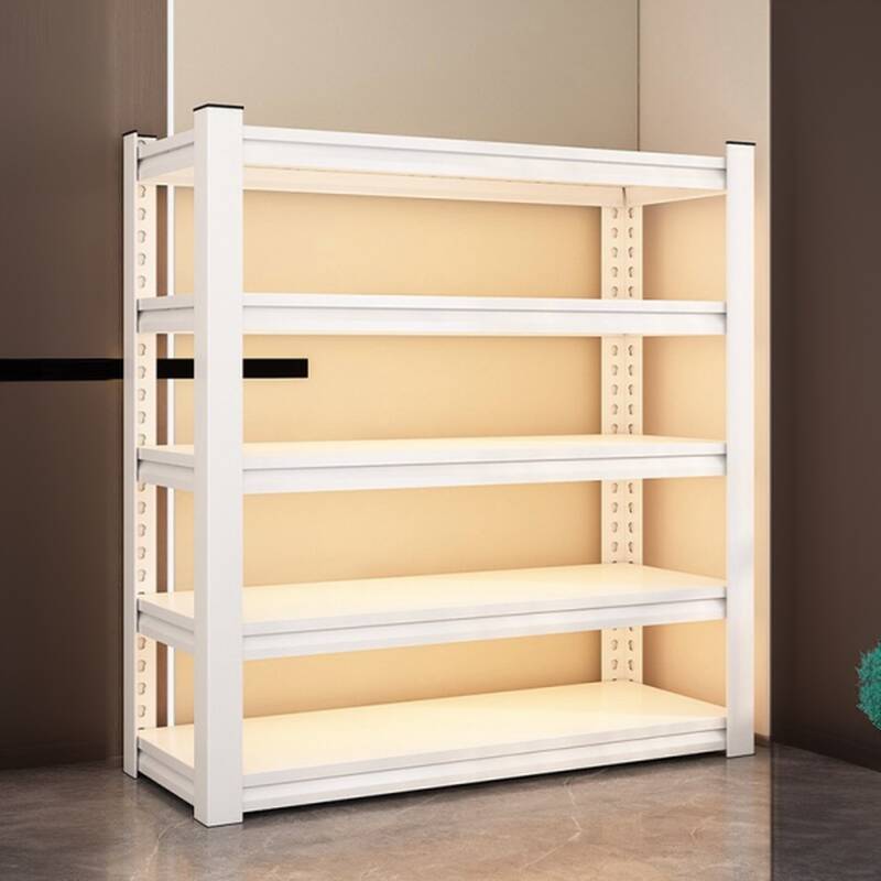 White Casual 5 Tiers Steel Cabinet Shelf with Unattached Solid Shelving