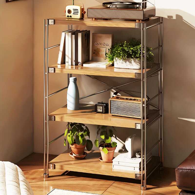 Natural Finish Casual Rectangle DVD Storage Shelf