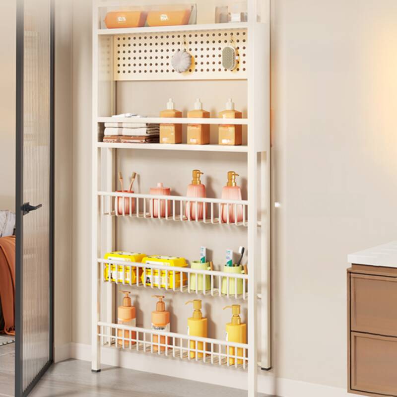 Art Deco White Wall-fixedly Storage Ladder with Steel Frame and 5 Floating Shelves