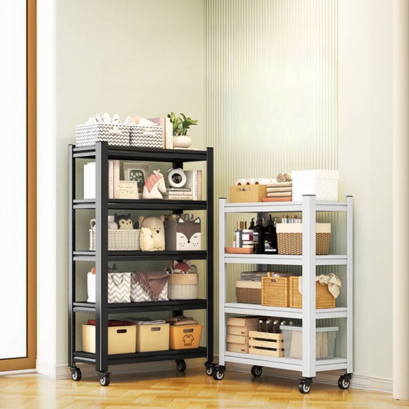 Casual Rectangle Steel Cabinet Shelf with Adjustable Shelves, Unattached and Locking Wheels