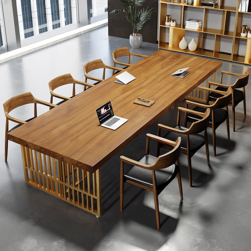 Brown Modish Office Conference Table with Rectangle Solid Wood Top for 4-12+ Seats