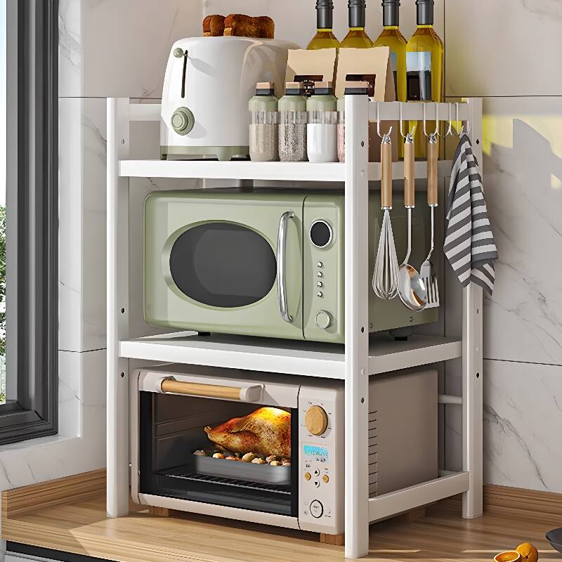 Art Deco Detached Steel Framed Racking Shelf in White/Black with Solid Shelves