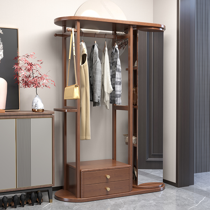 Simplistic Hall Tree with 4 Shelves and Mirroring