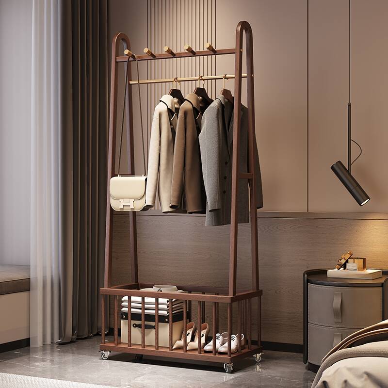 Sepia Modish Free Standing Hall Rack with 1 Shelf, Natural Wood Frame, Open-air Storage, and Metal Hook