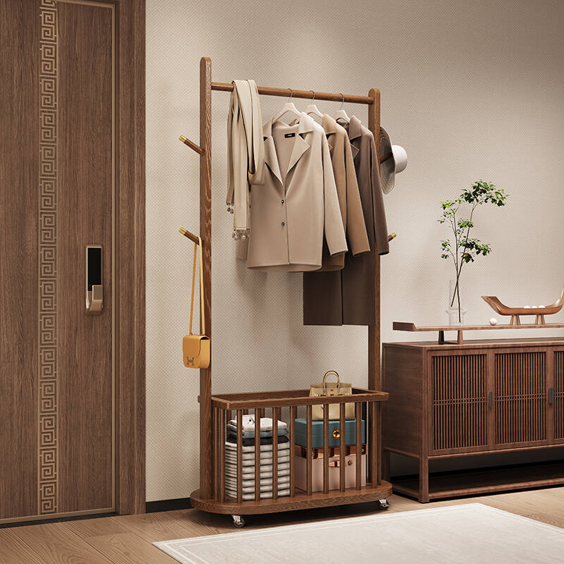 Simplistic Hall Tree with Stockroom Storage, 1 Shelf, Natural Wood Frame, 1 Basket, and Wood Hook