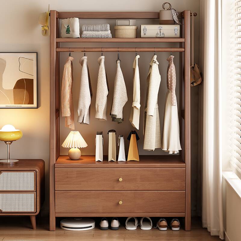 Modish Hall Rack with Container, 2 Drawers, 1 Shelf, Rubberwood Frame, and Wood Hook