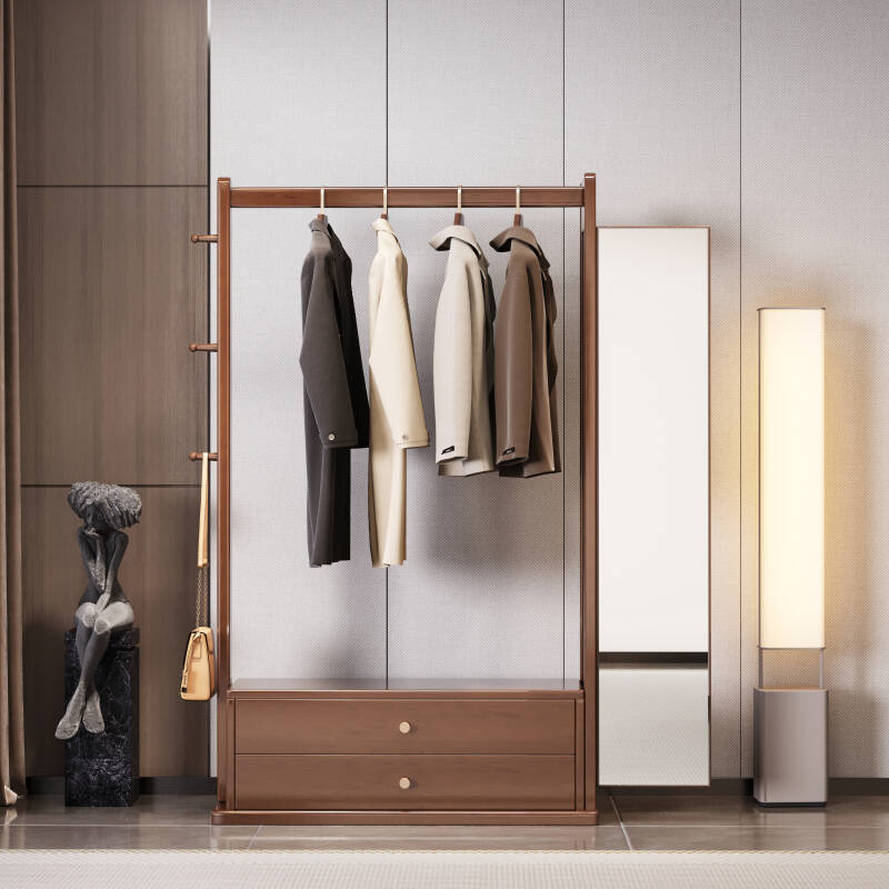 Simplistic Hall Tree with 2 Drawers, 1 Shelf, Natural Wood Frame, Mirroring, Wood Bench, and Wood Hook