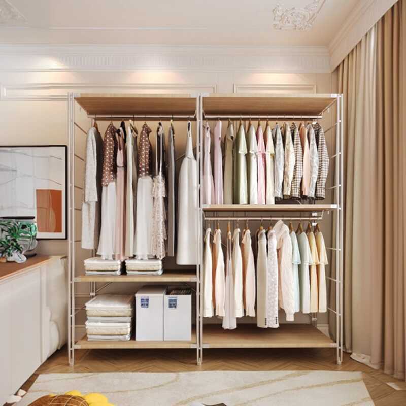 Wood Grain Minimalist Coat Rack with Stockroom, 1 Shelf, Steel Frame, and Wood Bench