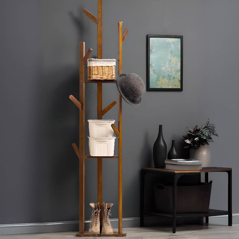 Modish Hall Rack with Container, 3 Shelves/1 Shelf/2 Shelves, and 8 Hooks/3 Hooks/5 Hooks