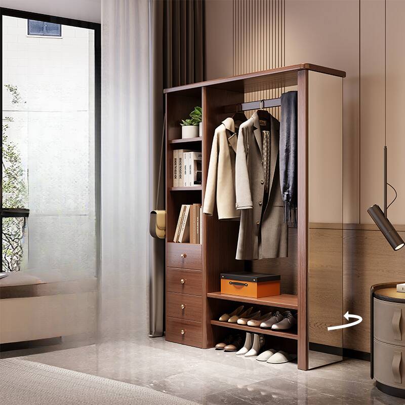 Modish Hall Rack with 4 Shelves, Open-air Storage, Mirror, and Shoe Rack