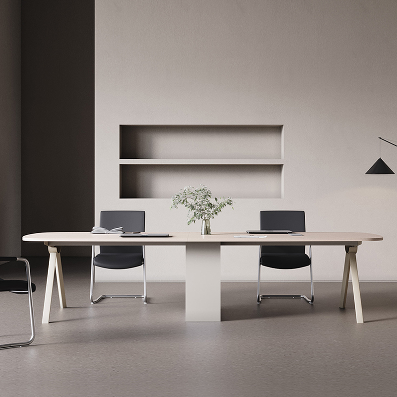 Distressed Gray Trendy Office Conference Table with Curved End Shape for 10/12/8 Seats and MDF Top