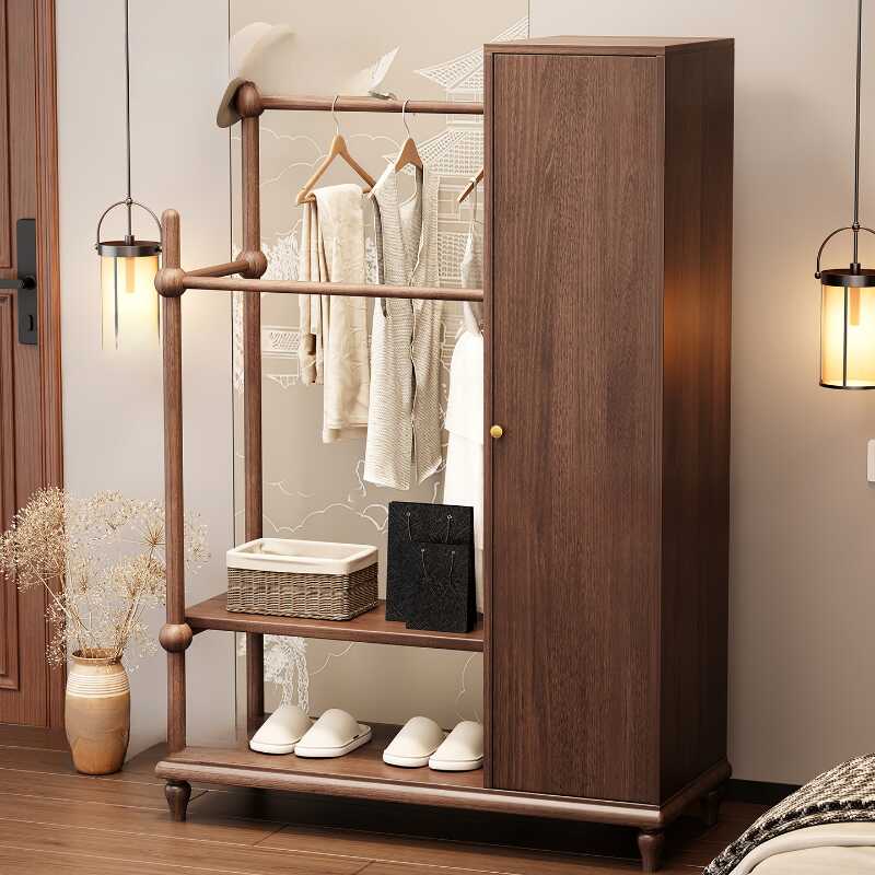 Minimalist Coat Rack with Cupboard, 5 Shelves, Open-air Storage, Mirroring, and Gate