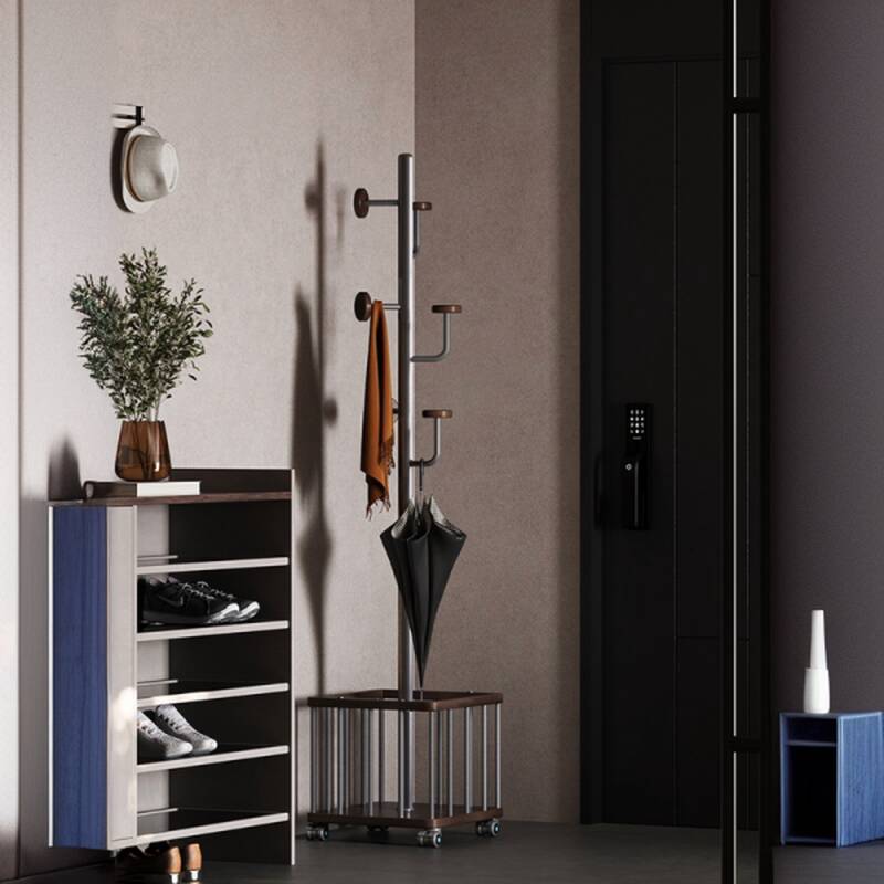 Ink Modish Hall Rack with 1 Shelf, Stainless Alloy Frame, Open-air Storage, and Metal Hook