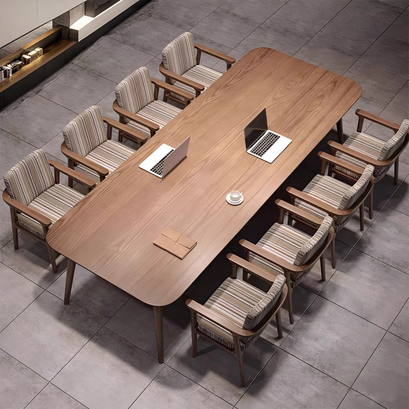 Light Natural Brown Trendy Office Conference Table with a Rectangular Shape for 10/8/6 Seats and Genuine Wood Tabletop