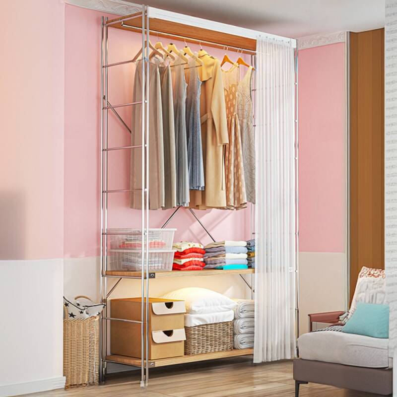 Wood Grain Modish Hall Rack with Container, 2 Shelves, and Alloy Frame