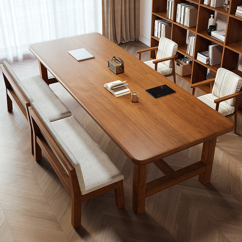 Light Natural Brown Trendy Office Conference Table with a Rectangular Shape for 6/Seats 4/for 8, Featuring Genuine Wood Tabletop