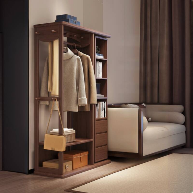 Modish Hall Rack with 5 Shelves, Open-air Storage, and Mirror