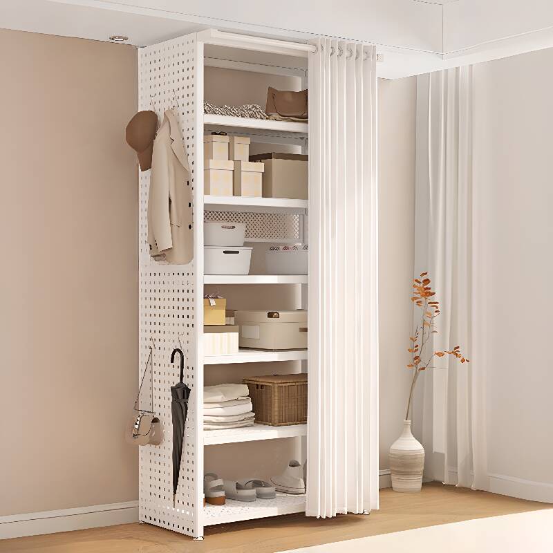 Chalk Minimalist Coat Rack with Stockroom Storage, Steel Frame, Metal Hook, and Shoe Rack