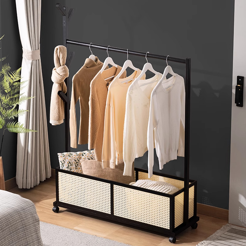 Modern Coat Tree with Repository, 1 Shelf, 1 Basket, and 6 Hooks