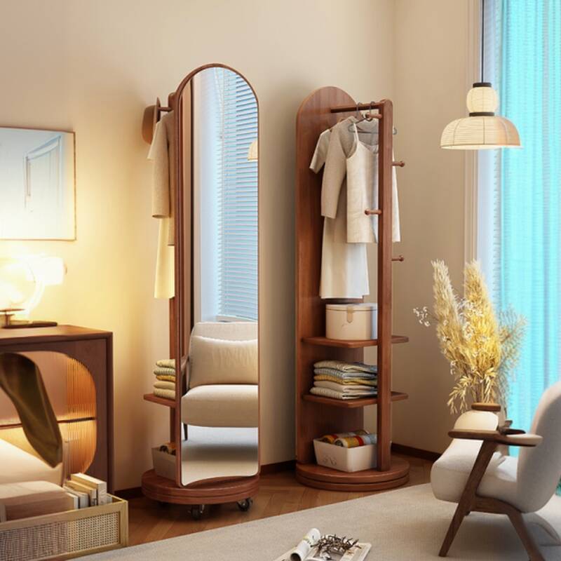 Simplistic Free Standing Hall Tree with Stockroom, 3 Shelves, Natural Wood Frame, Mirroring, and Wood Hook