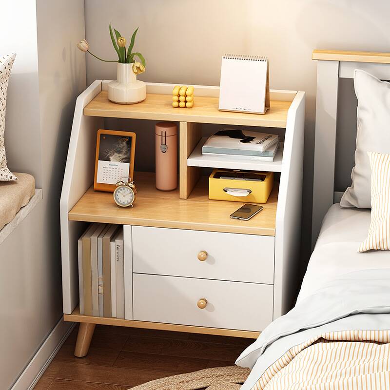 Modish Open Shelf Nightstand with Engineered Wood, 2 Drawers, 1 Shelf, and Leg