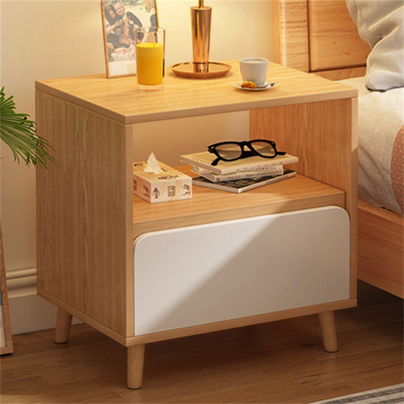 Modish Open Shelf Nightstand or Drawer Storage Bedside Table with Engineered Wood
