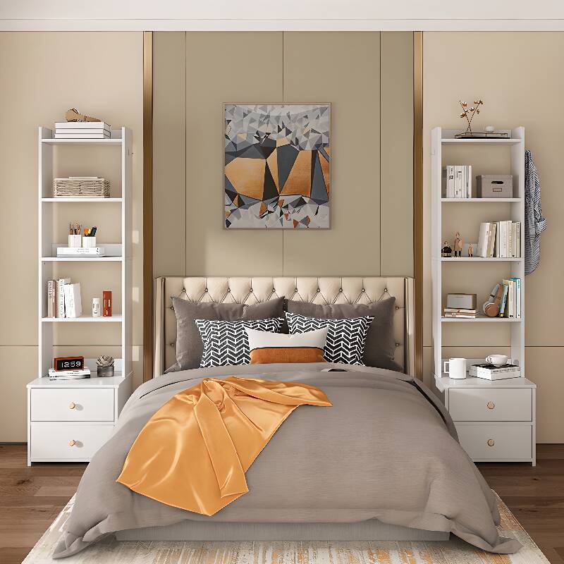 Modish Open Shelf Nightstand with Engineered Wood and 4/3/2 Shelves