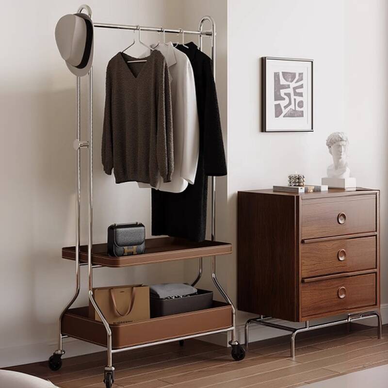 Modish Free Standing Hall Rack with Container, 2 Shelves, 1 Basket, and Metal Hook