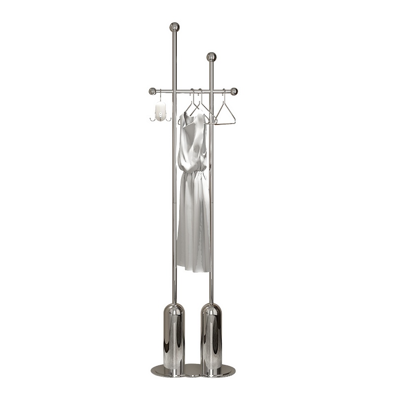 Metallic Minimalist Free Standing Coat Rack with Stainless Alloy Frame and Metal Hook