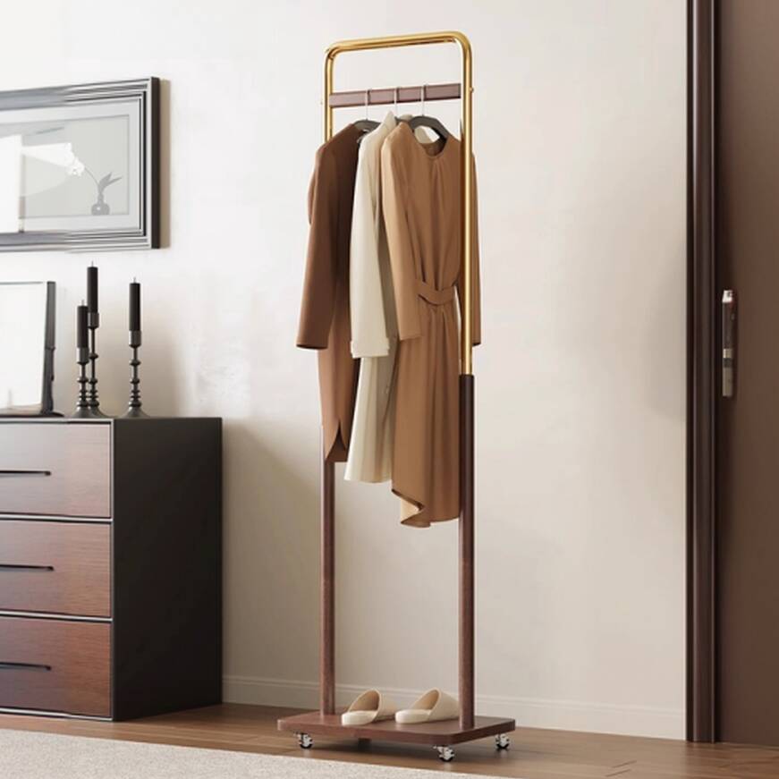 Minimalist Free Standing Coat Rack with Stockroom, 1/2 Shelves, and Natural Wood Frame