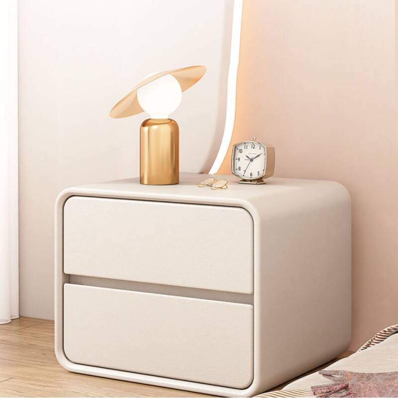 Modish Drawer Storage Bedside Table with 2 Drawers and Artificial Leather Countertop
