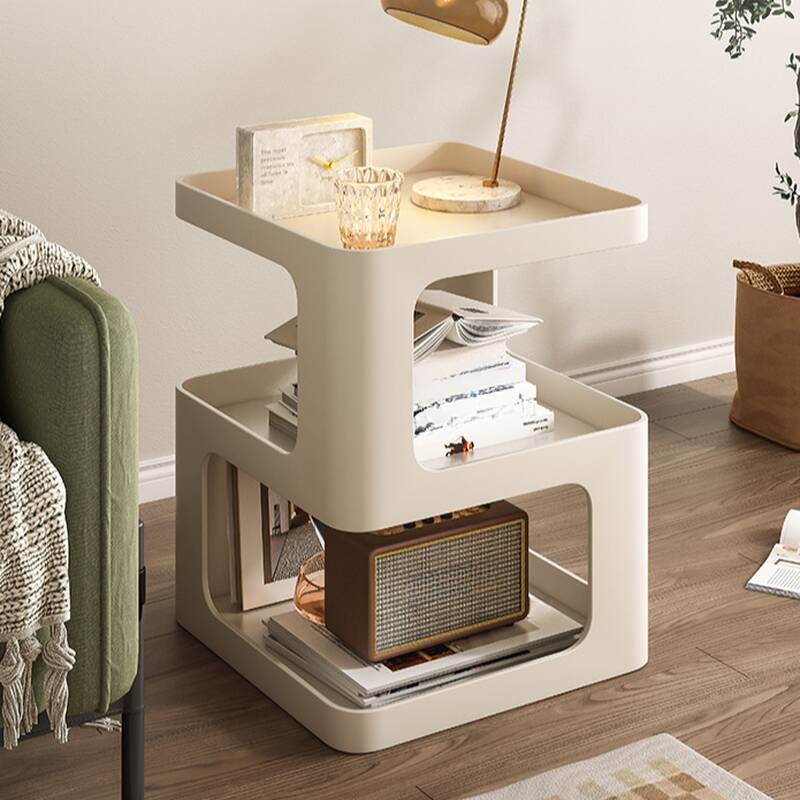 Simplistic Square Nightstand with 2 Shelves and Alloy Countertop
